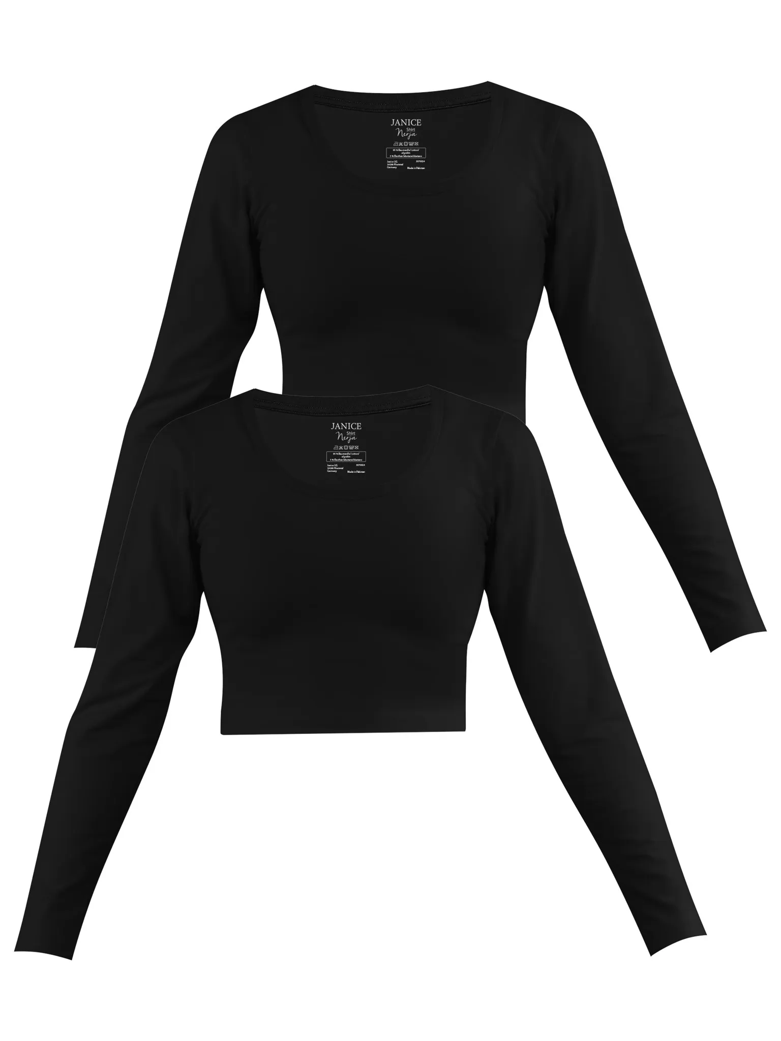 2 x Damen crop Langarmshirt „Nerja“ Schwarz