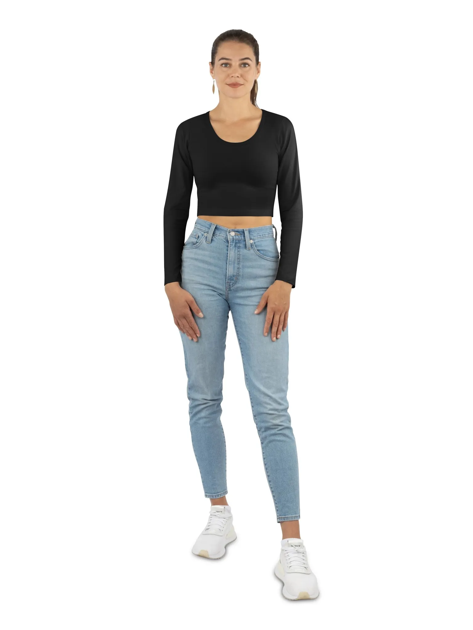 2 x Damen crop Langarmshirt „Nerja“ Schwarz